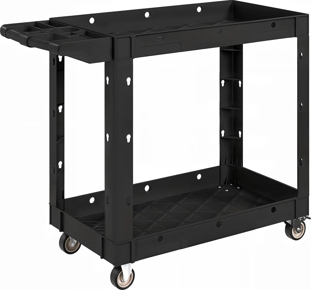 HOMCOM Wózek narzędziowy z 2-poziomowymi półkami, uchwyt, koła, Plastik, Czarny