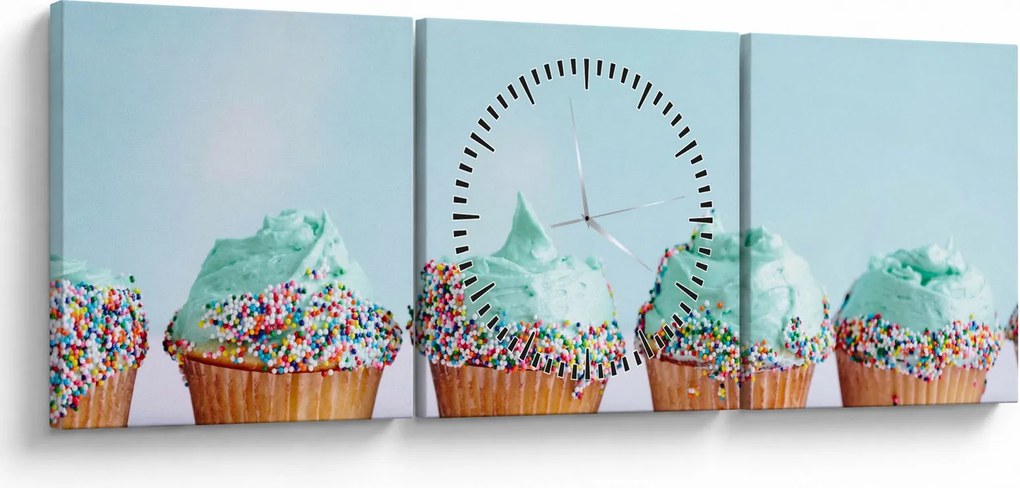 Obraz cupcakes (z zegarem) (90x30 cm)