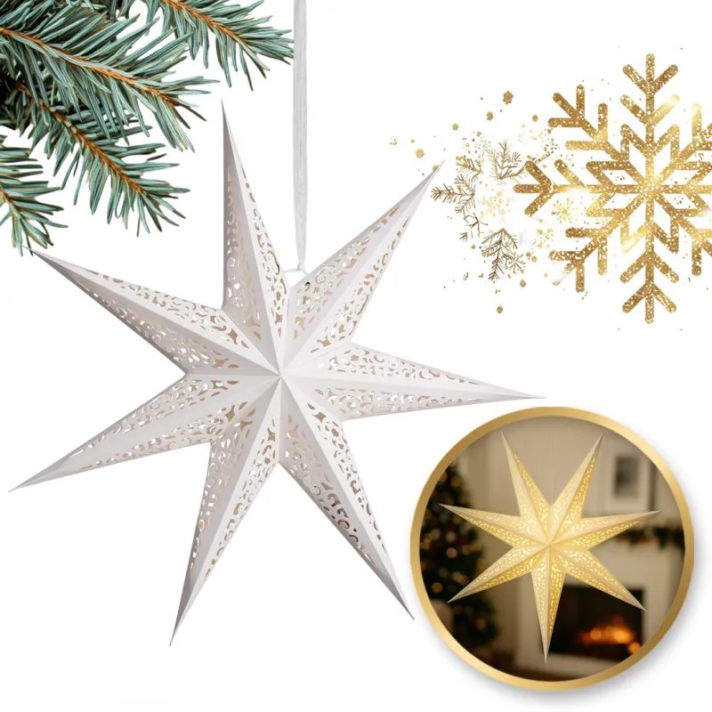 Świąteczna papierowa gwiazda siedmioramienna AUREVIA 60 cm, biała