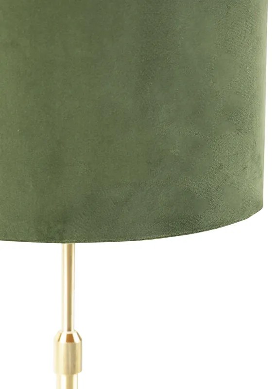 Lampa stołowa złoto/mosiądz z abażurem z weluru zielonym 25 cm - ParteWiejski/ Rustykalny / Vintage Oswietlenie wewnetrzne
