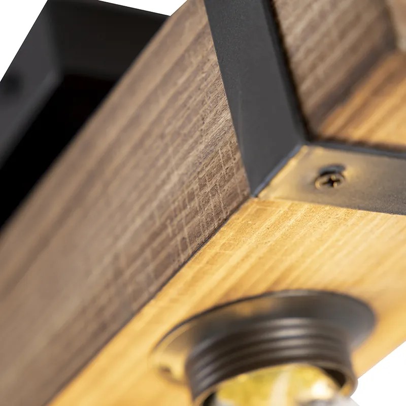 Industrialna lampa sufitowa drewniana ze stalą 4-światłowa - Reena