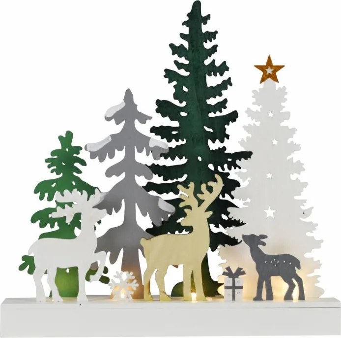 Drewniana dekoracja świąteczna LED z motywem jeleni, 30 cm