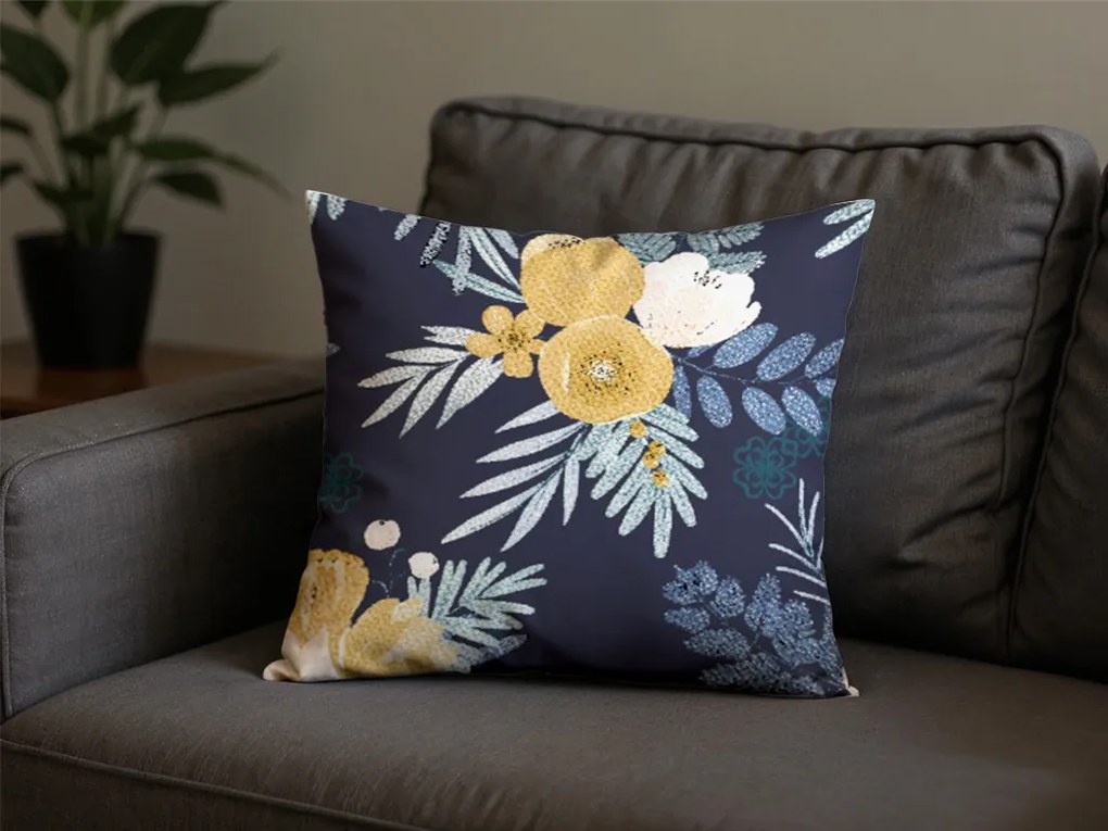 Zestaw 2 sztuk dekoracyjnych poszewek na poduszki z mikrofibry FLOWERISH 45x45 cm, ciemnoniebieska