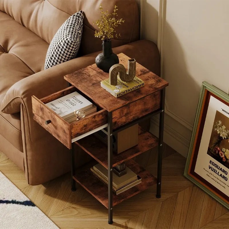 Stolik nocny komoda szafka z szufladą półką retro brąz industrialny loft