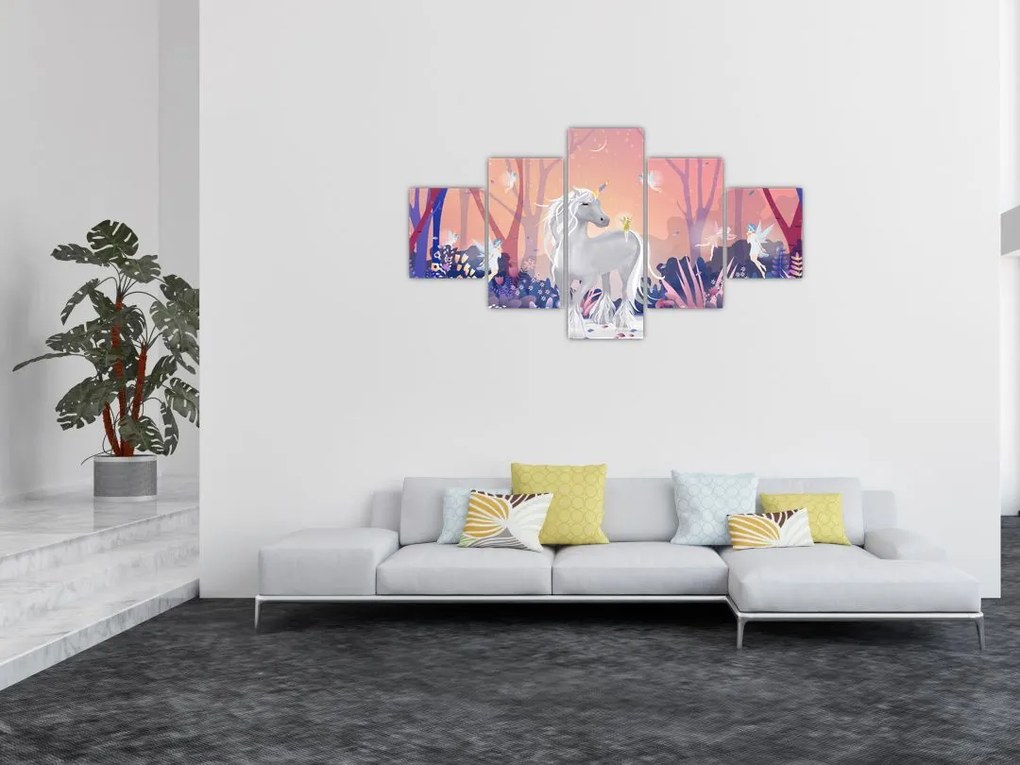Obraz - Jednorożec w magicznym lesie (125x70 cm)