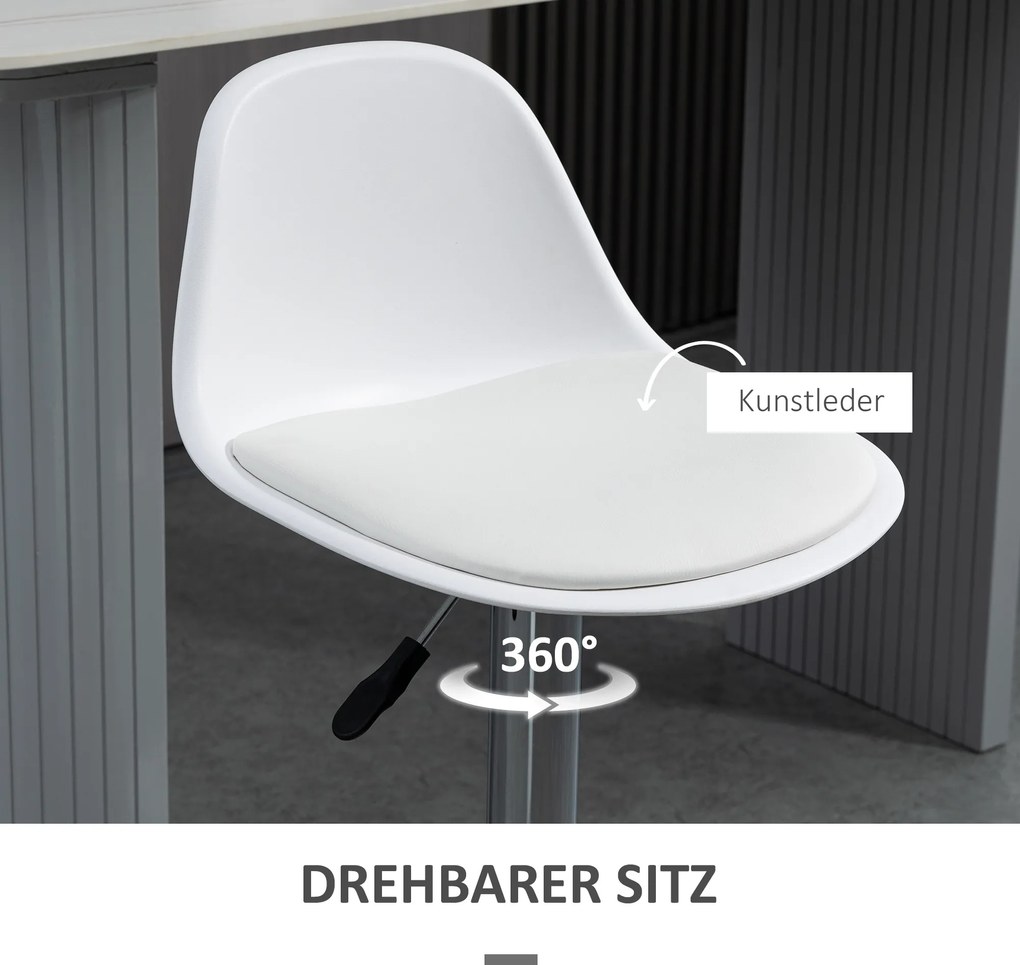 HOMCOM Zestaw 2 hokerów nowoczesne krzesła barowe do 120 kg białe stylowe siedziska | Aosom PL