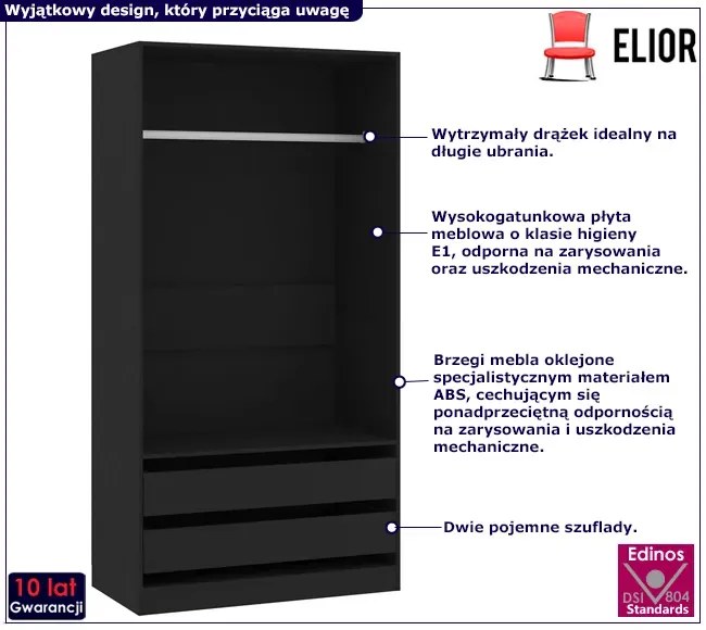 Czarna minimalistyczna szafa z drążkiem - Uxaro 3X