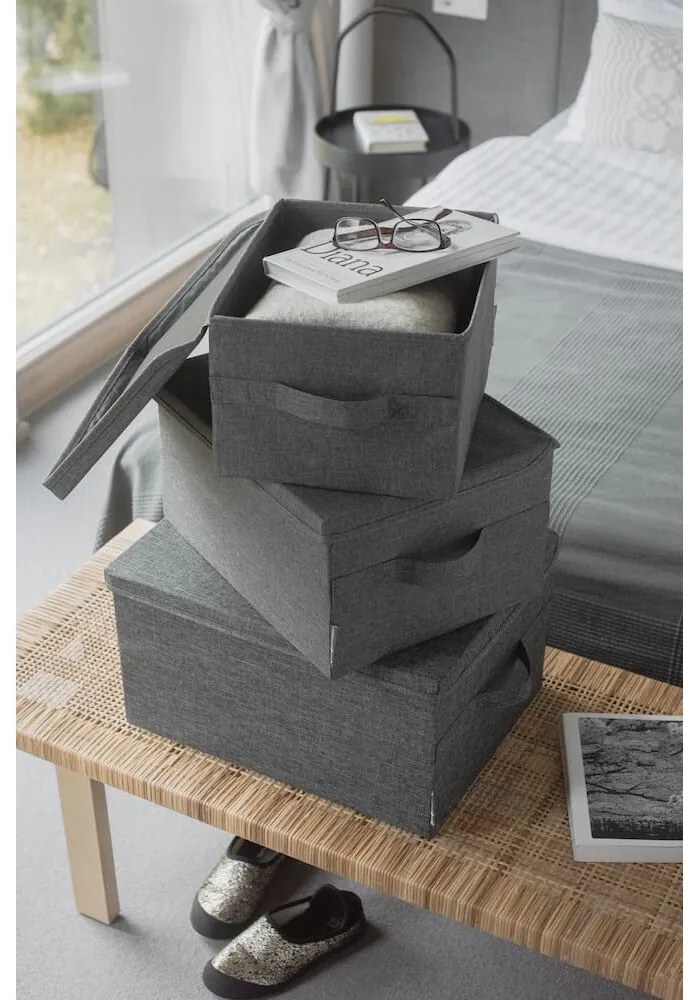 Szary tekstylny pojemnik z pokrywką 35x26x19 cm Soft Storage – Bigso