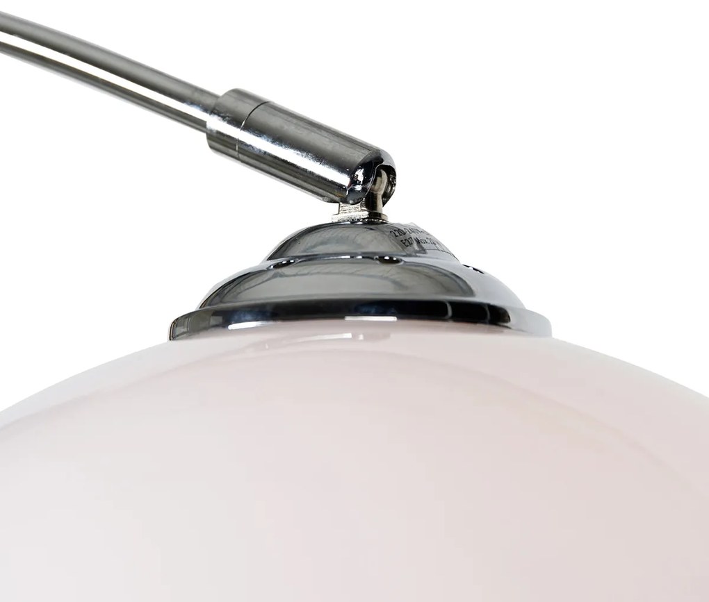 Nowoczesna lampa łukowa chromowana z białym kloszem - Arc Basic