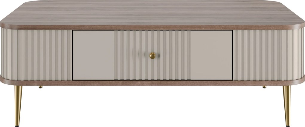 Stolik kawowy Vesper 103x60 cm z szufladą - kaszmir / orzech / złote nogi