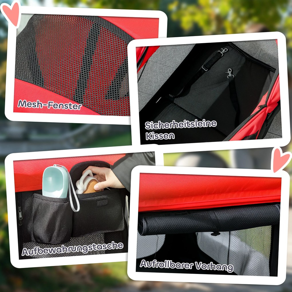 Składany Wózek dla Psów i Kotów PawHut do 30 kg, 110 x 65 x 102 cm, Czerwony