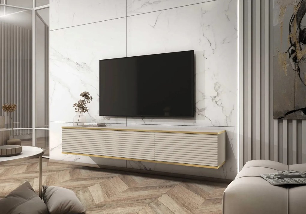 Szafka RTV KARL 3D 175cm wisząca/stojąca kaszmirowy mat PIASKI Meble