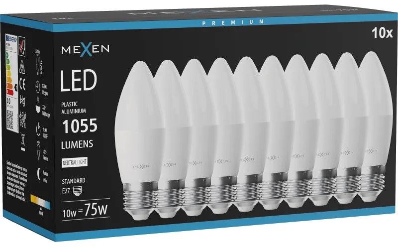 Mexen Nova 10x żarówka LED E27, C37, 10W, Neutralna - 4000K, 1055 lm - L102-E27-1040-01x10