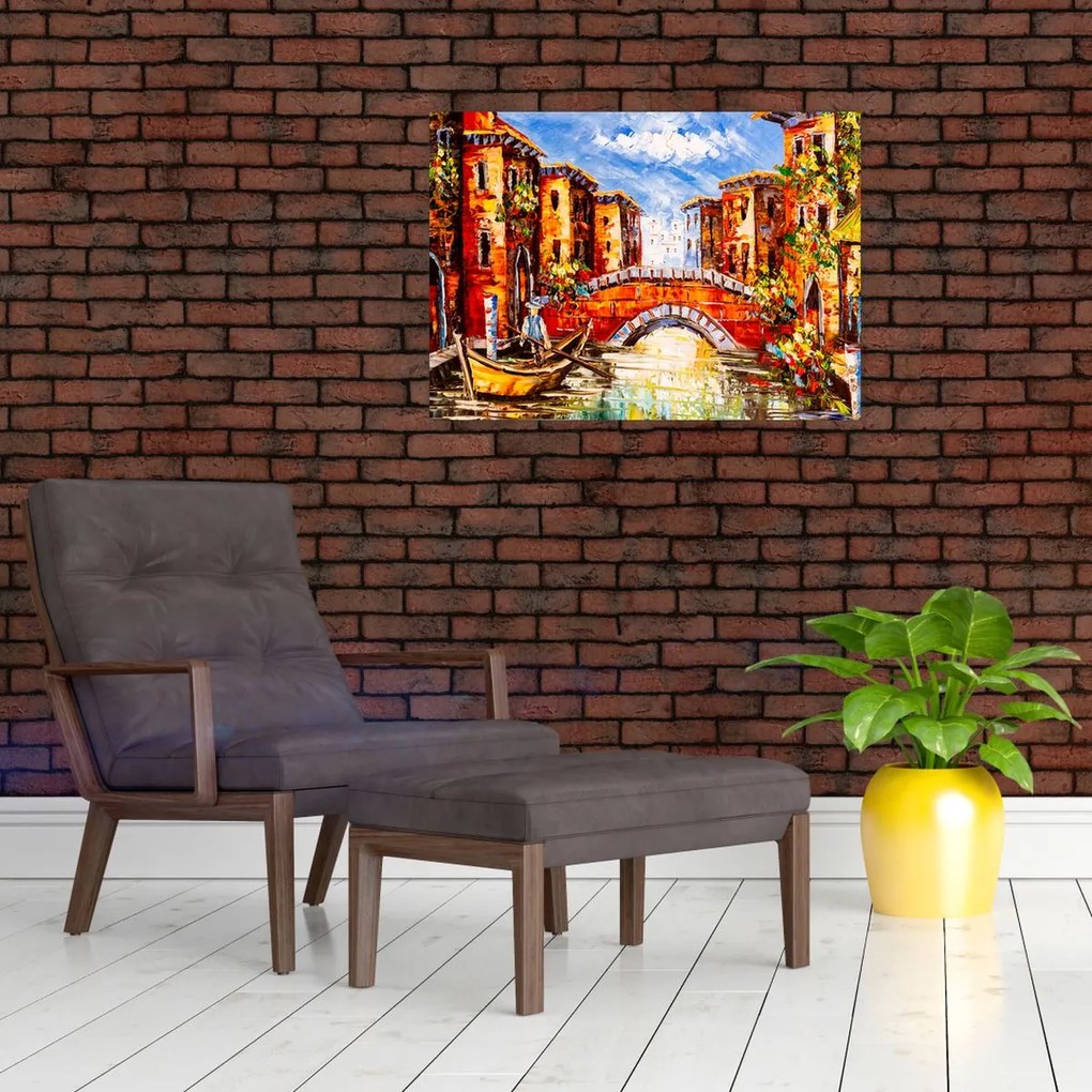 Obraz na szkle - Obraz olejny przedstawiający miasto III. (70x50 cm)