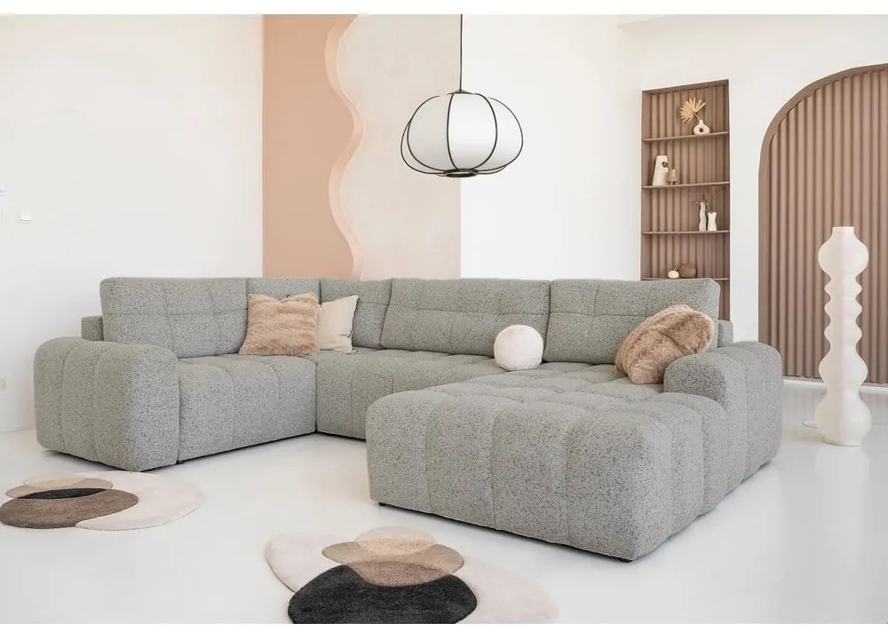 Jasnobrązowy rozkładany narożnik modułowy ze schowkiem (lewostronny) Lulu – Miuform