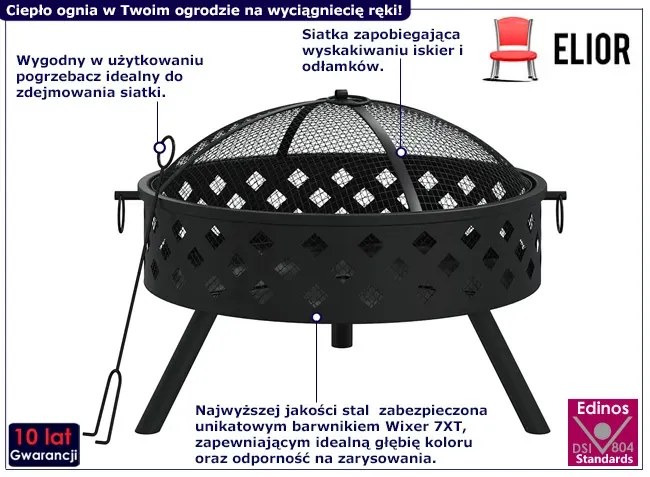 Duże okrągłe palenisko z pogrzebaczem - Orenos