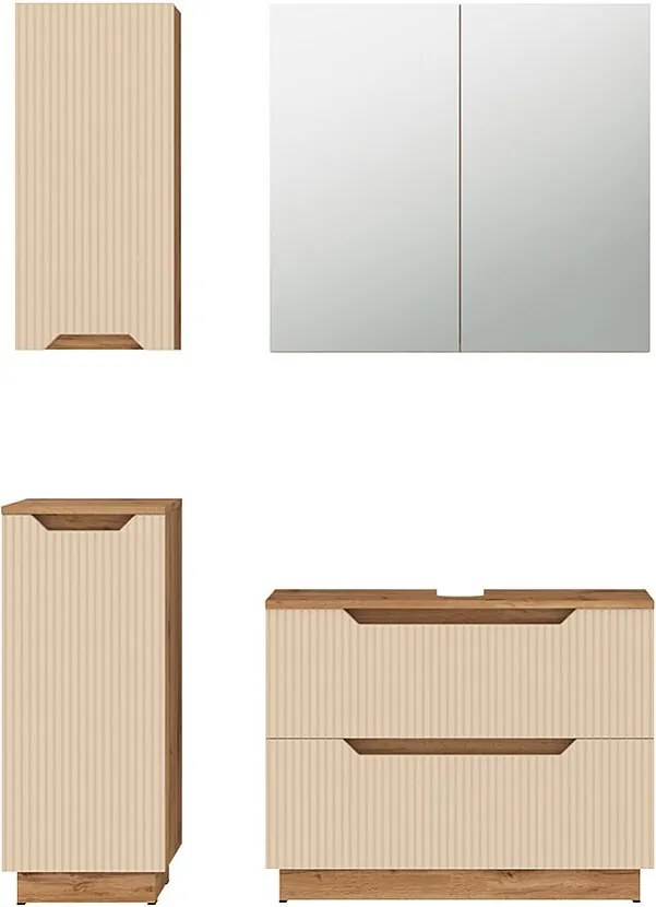 Zestaw mebli łazienkowych dąb/kaszmir w paski 79.6x32x62.5 lotta