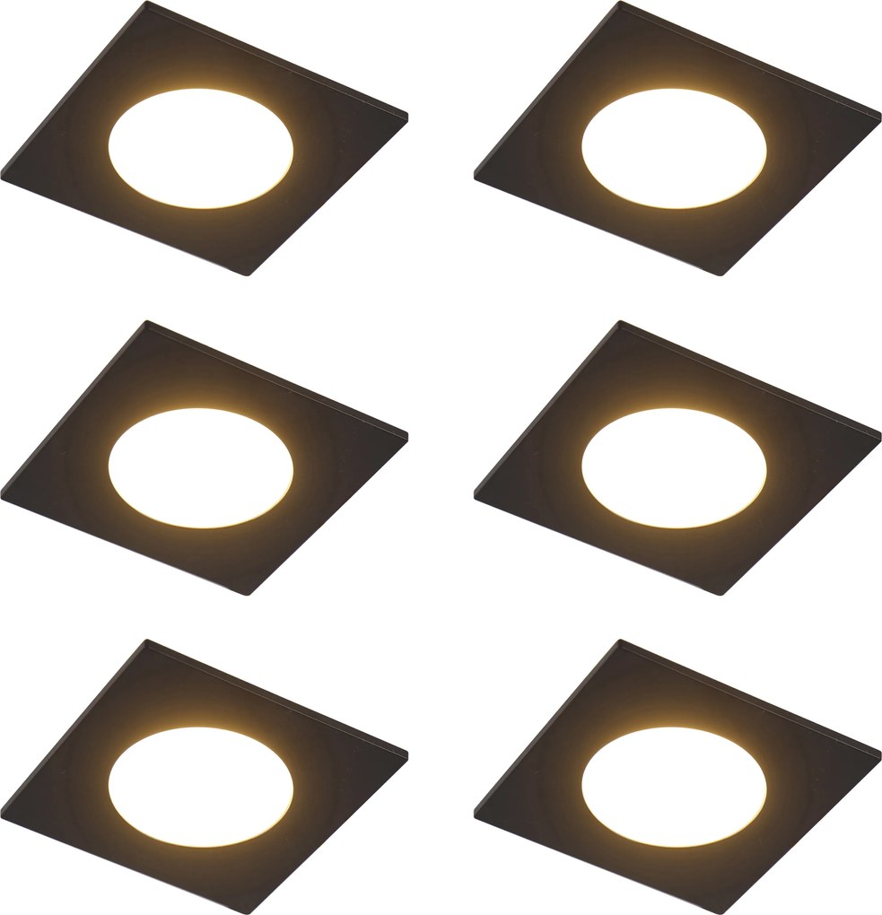 Zestaw 6 nowoczesnych reflektorów wpuszczanych czarnych z diodami LED z 3-stopniową regulacją ściemniania IP65 - Simply