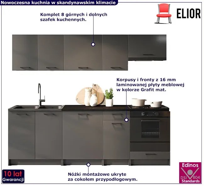 Zestaw 8 mebli do kuchni 240 cm grafit mat L5-Z41