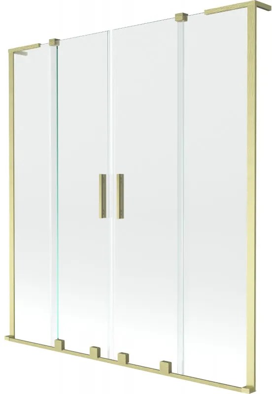 Mexen Velar L Duo parawan nawannowy 2-skrzydłowy rozsuwany 140 x 150 cm, transparent, złoty szczotkowany - 896-140-003-02-55