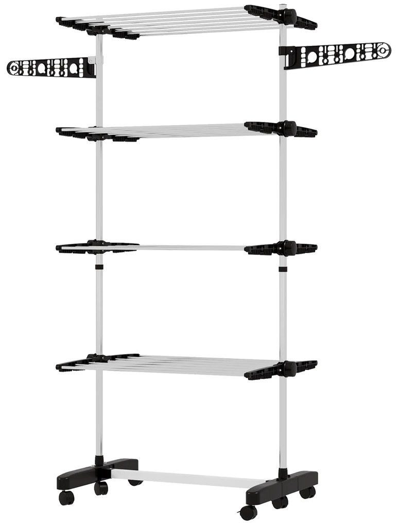 HOMCOM Suszarka do ubrań 5 poziomów, składana, system One-Klick, 142 cm x 55 cm x 172 cm, Czarny + Srebrny