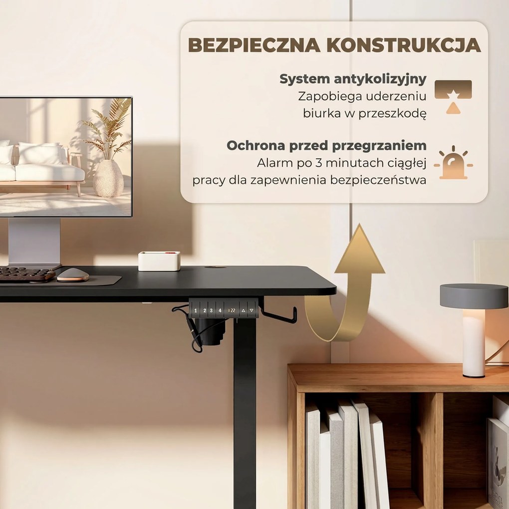 Vinsetto Biurko stojące, regulowane, komputerowe 140 cm x 70 cm x 116 cm, Czarne