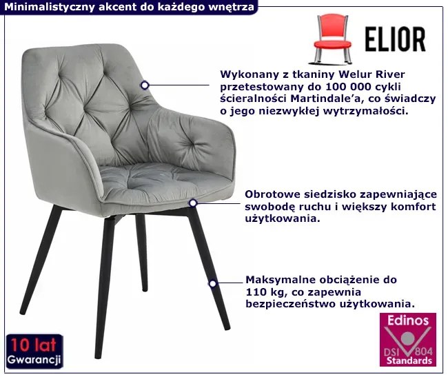 Popielate obrotowe krzesło pikowane A7-H54
