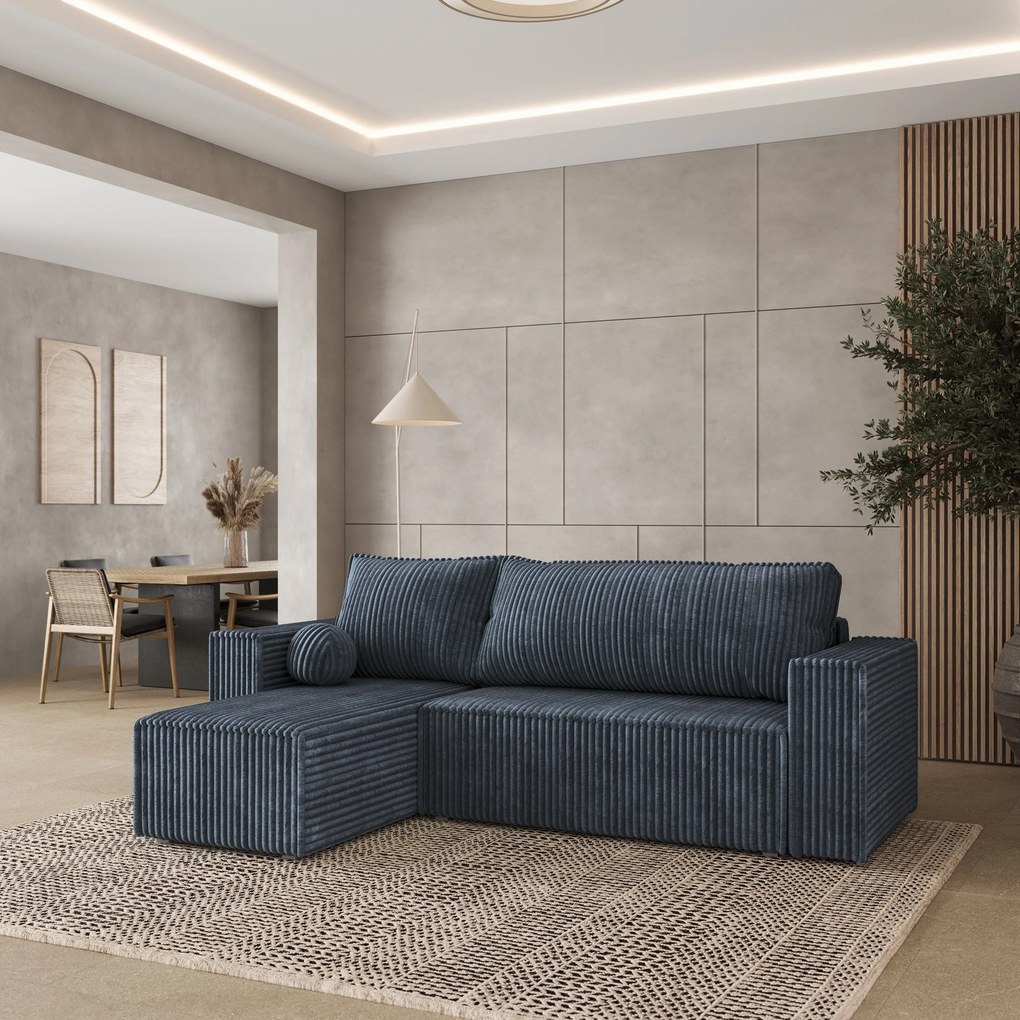 Masseno Narożnik RAVELO z funkcją spania i pojemnikiem na pościel Narozniki L, Rozkładana sofa - Szary, TILIA 85