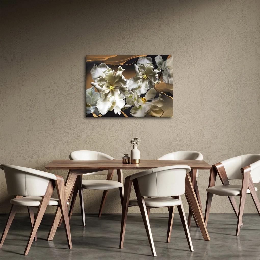 Obraz - Orchidea kwiaty na marmurowym tle (70x50 cm)