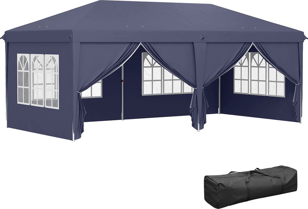 Outsunny Składany pawilon 6 x 3 m, odłączne boczne ściany, duże okna, drzwi z zamkiem błyskawicznym, rama stalowa, niebieski
