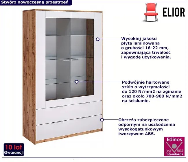 Nowoczesny regał z witryną dąb craft + biały E6-R86