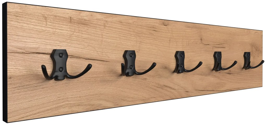 Drewniany wieszak ścienny loft dąb craft + czarny S9-R74