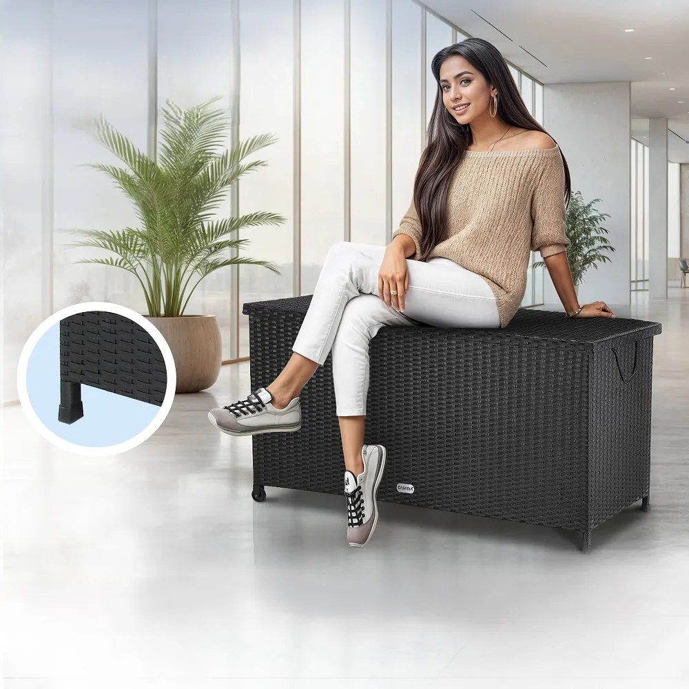 Polirattanowy pojemnik na schowek RICCO, 117 x 53 x 60cm, czarna Casaria