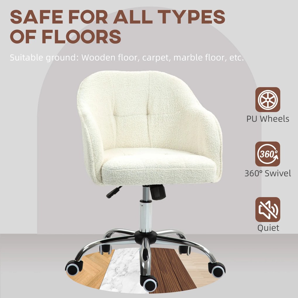 HOMCOM Fotel do home office, Ergonomiczny Fotel Obrotowy z Funkcją Bujania, Atrakcyjna tekstura teddy 56 x 61 x 86 cm Kremowy