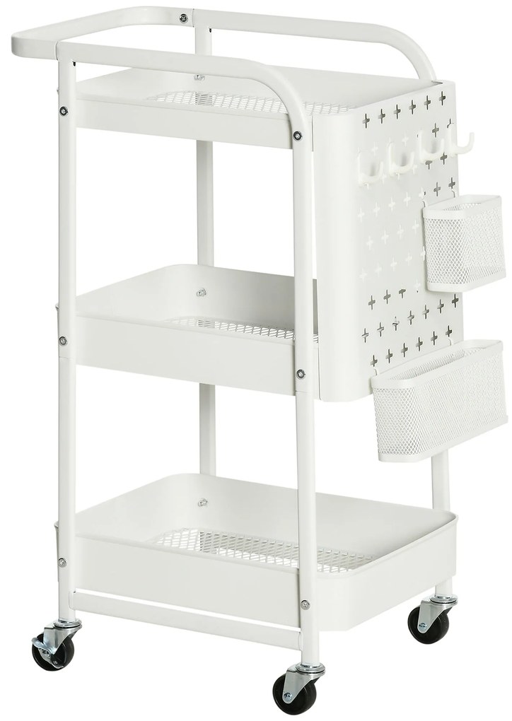 HOMCOM Wózek 3-poziomowy Wózek do serwowania Wózek do przechowywania Półka kuchenna z kółkami Biały