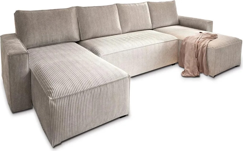 PROMOCJA Jasnobeżowy zestaw wypoczynkowy w kształcie U SMART COSARO 295x140 cm II. klasa