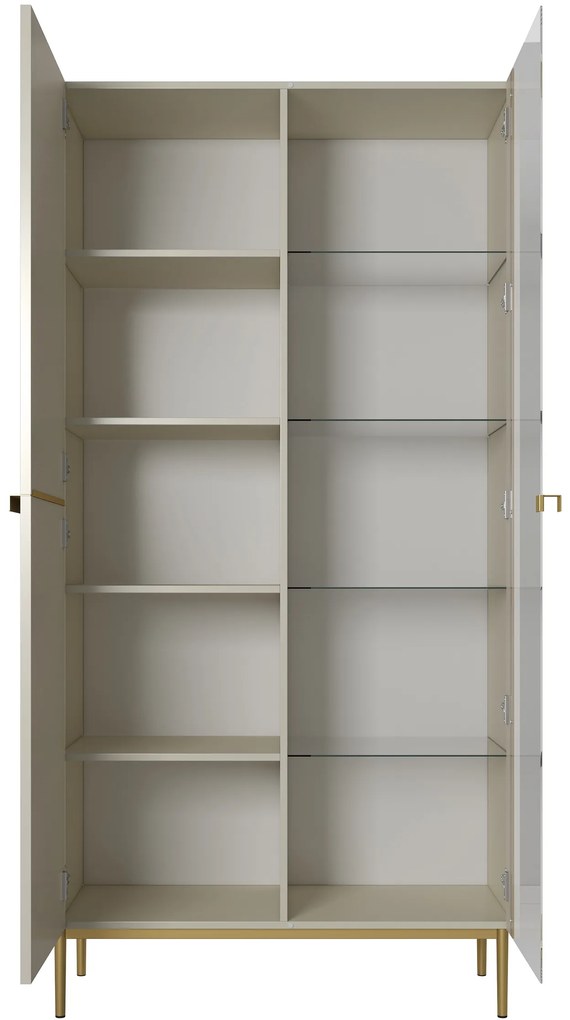 Witryna Nicole 100 cm z ryflowanym frontem - kaszmir / złote nóżki