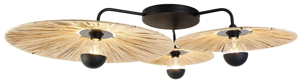 Rustykalna lampa sufitowa czarna ze sznurkiem 3-światłowa - Leia
