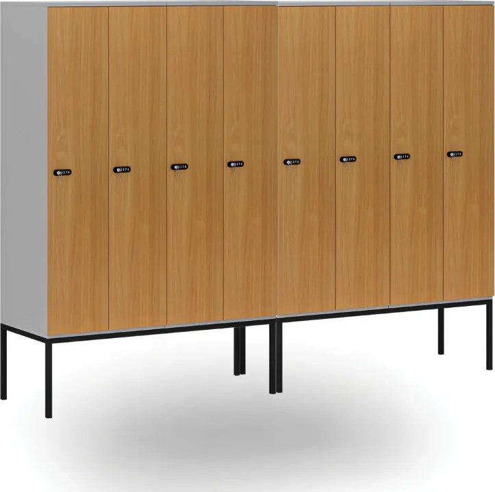 Drewniana szafa ubraniowa S4 z podstawą, 4-drzwiowa, 1871 x 1200 x 500 mm, demontaż, zamek mechaniczny z kodem, szary/czereśnia