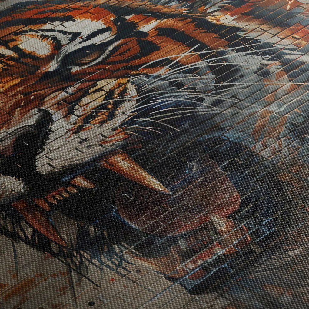 Obraz - Tygrys z cegieł (z zegarem) (90x30 cm)