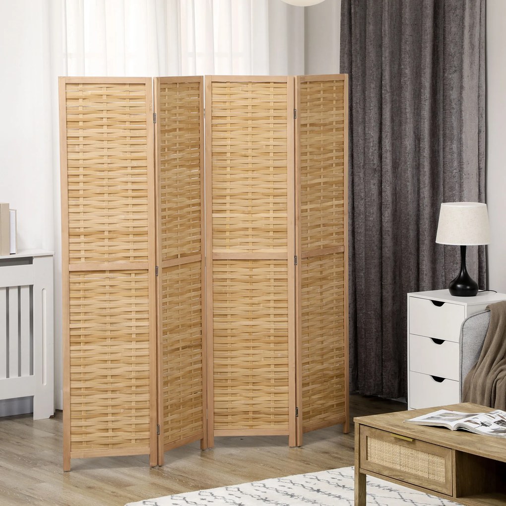 HOMCOM 4-częściowy Parawan, 160 x 170 cm, Składany Parawan z Bambusa dla Salonu, Sypialni, Naturalny | Aosom PL