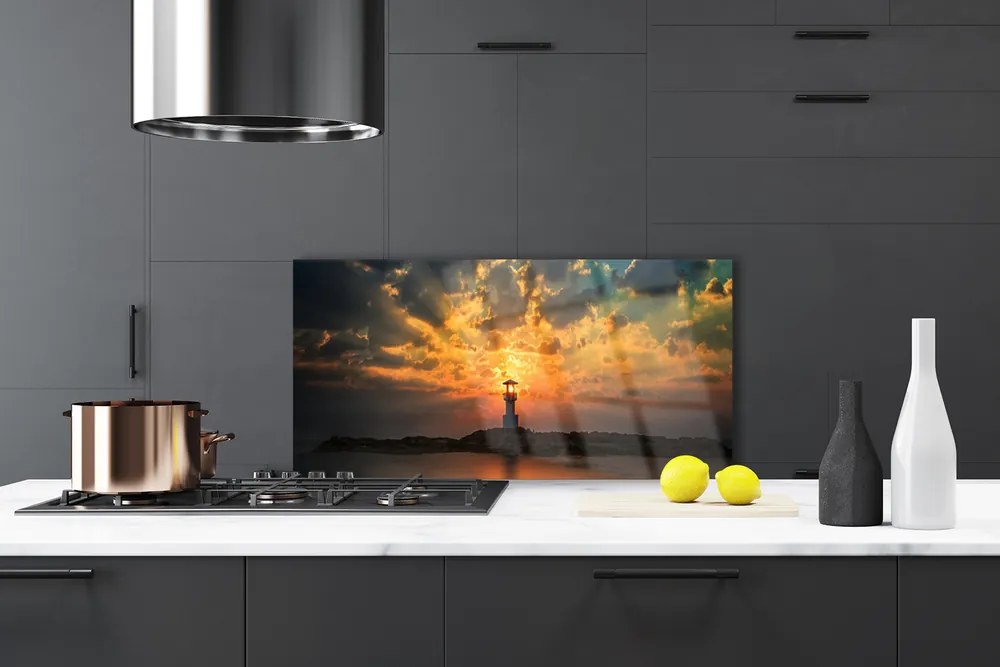 Panel Szklany do Kuchni Latarnia Na Skalistym Brzegu