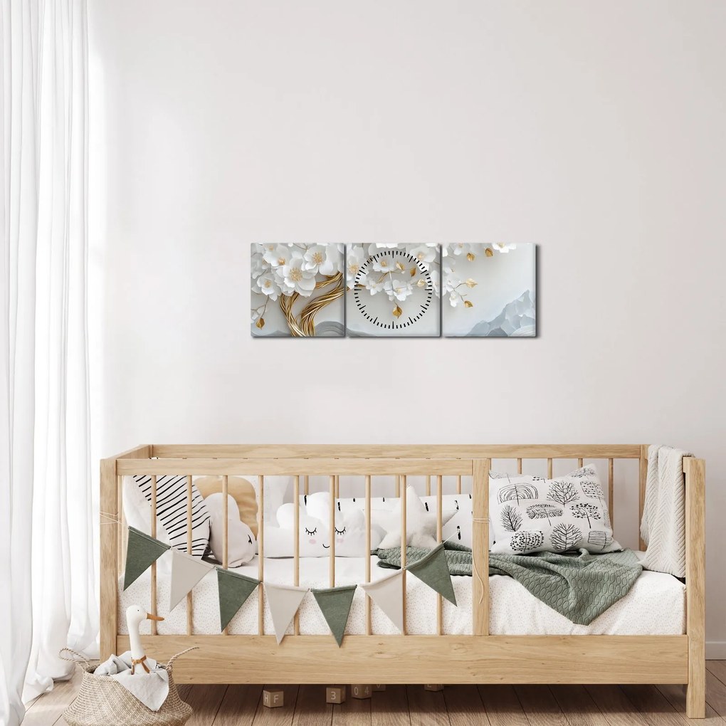 Obraz – Eleganckie drzewo życia 3D (z zegarem) (90x30 cm)