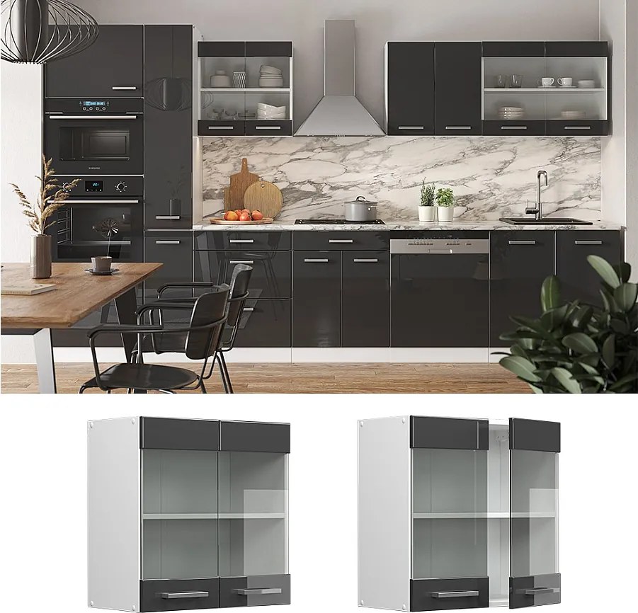 Szklana szafka kuchenna antracyt wysoki połysk 60x31x60 r-line