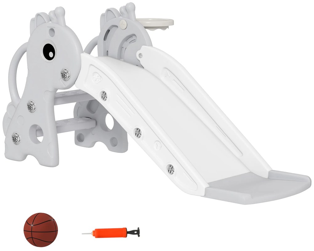 AIYAPLAY Zjeżdżalnia 3w1 dla dzieci, Kształt żyrafy, Koszykówka, Piłka, Szara
