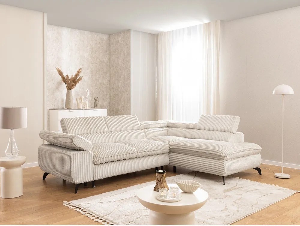 Kremowy sztruksowy narożnik (prawostronny/w kształcie litery L) Marbeya – Ropez