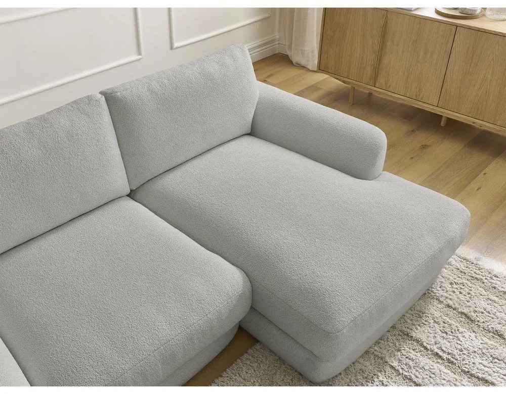 Jasnoszary narożnik z materiału bouclé (prawostronny/z szezlongiem) Leonore – Bobochic Paris