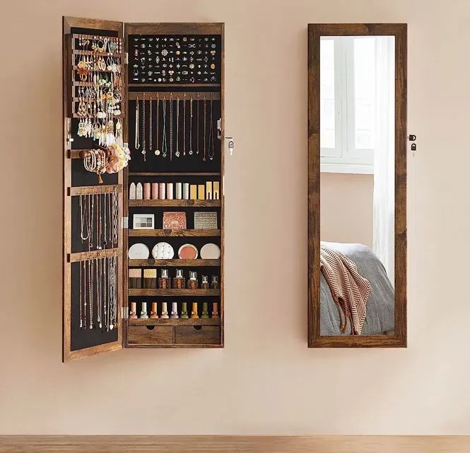 Industrialna ścienna szafka na biżuterię z led rustyklany brąz Z9-Z73