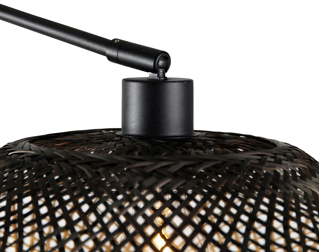 Lampa ścienna czarna z abażurem z rattanu 50 cm regulowana - BlitzKolonialny Oswietlenie wewnetrzne