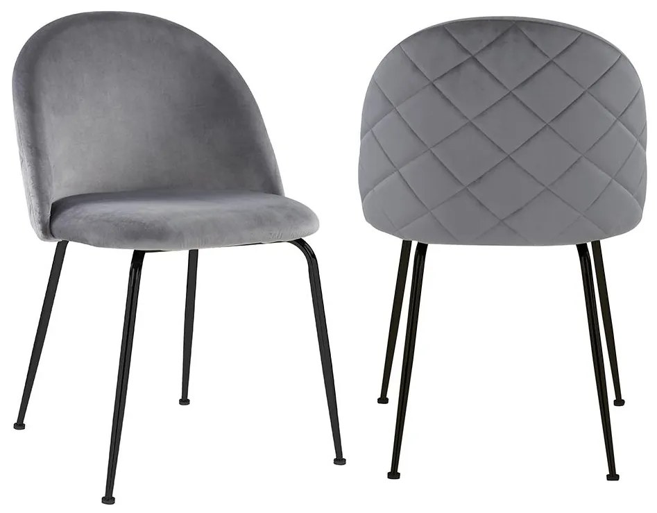 Zestaw 2 krzeseł MELBOURNE – welur i metal w kolorze czarnym matowym – kolor szary
